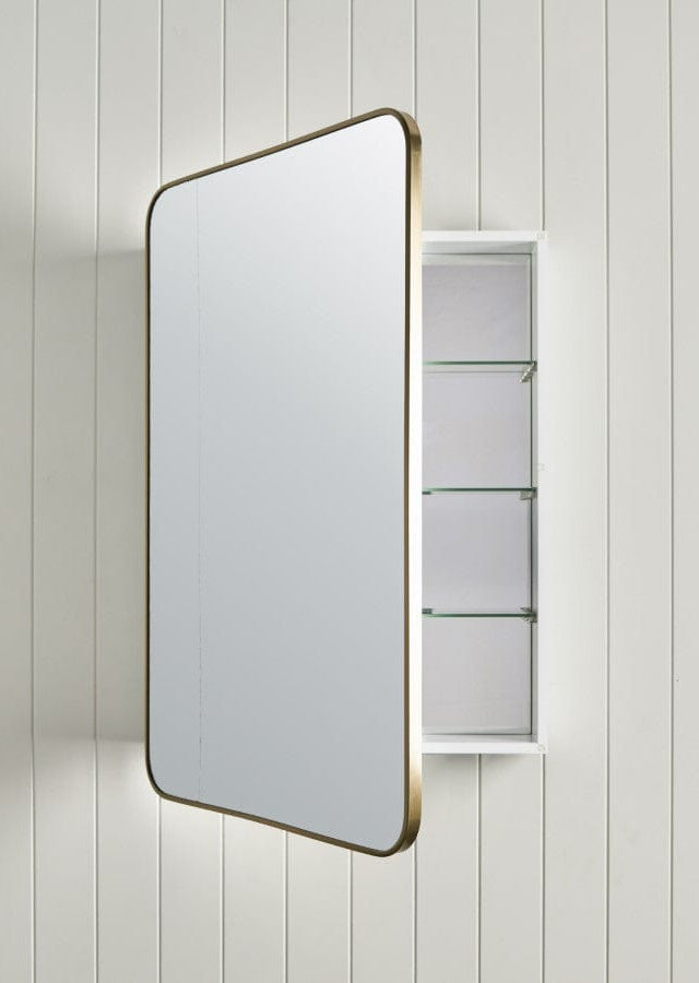 TileCloud BATHWARE Rectangular Mirror Cabinet Brushed Brass