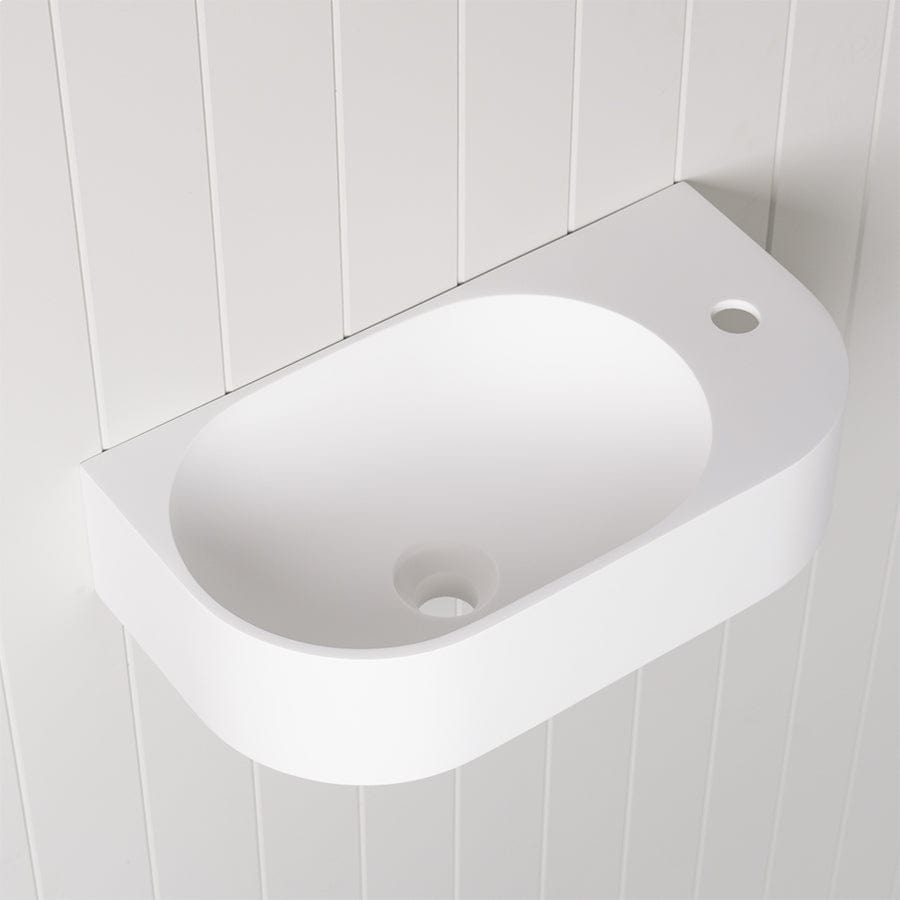 TileCloud BATHWARE Wall Hung White Basin with Tap Hole