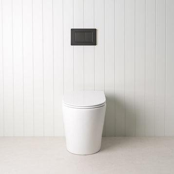 Angled In-Wall Toilet With Rectangle Matte Black Buttons