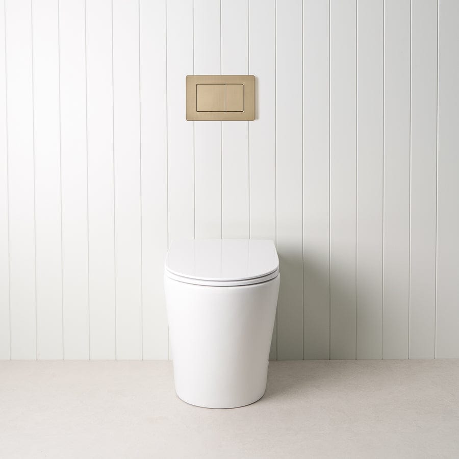 TileCloud TOILETS Angled In-Wall Toilet With Rectangle Warm Brushed Nickel Buttons