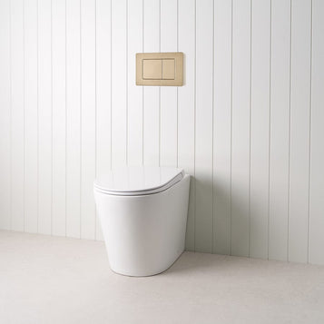 Angled In-Wall Toilet With Rectangle Warm Brushed Nickel Buttons