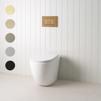 Curved In-Wall Toilet With Rectangle Antique Brass Buttons
