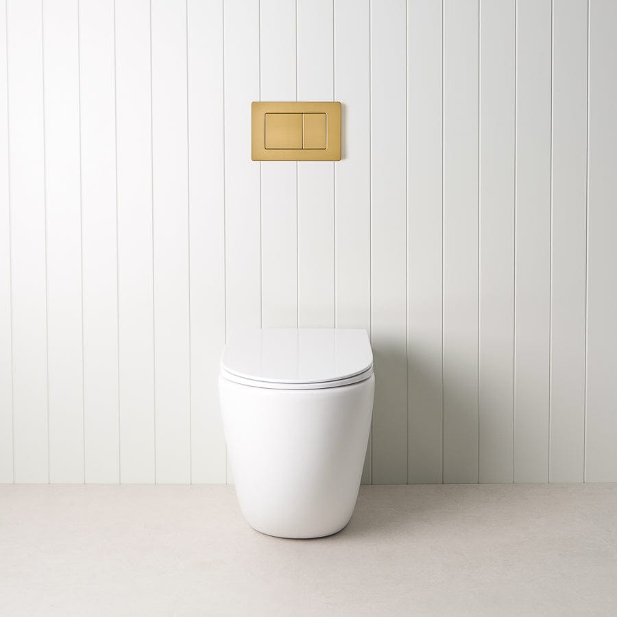 TileCloud TOILETS Curved In-Wall Toilet With Rectangle Brushed Brass Buttons