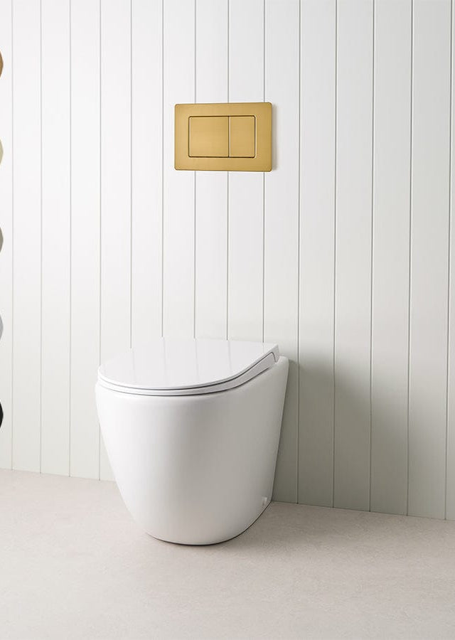 TileCloud TOILETS Curved In-Wall Toilet With Rectangle Brushed Brass Buttons