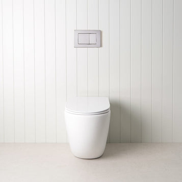 Curved In-Wall Toilet With Rectangle Chrome Buttons