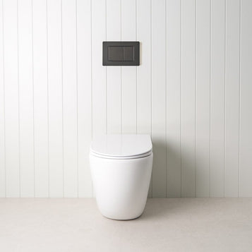 Curved In-Wall Toilet With Rectangle Matte Black Buttons