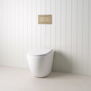 Curved In-Wall Toilet With Rectangle Warm Brushed Nickel Buttons