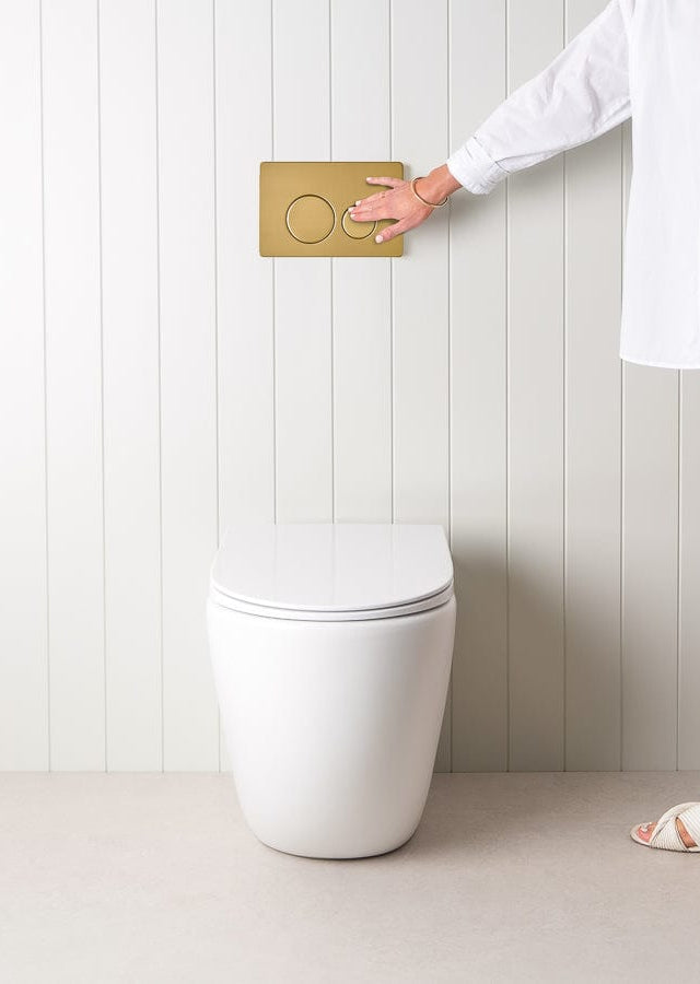 TileCloud TOILETS Curved In-Wall Toilet With Round Brushed Brass Buttons