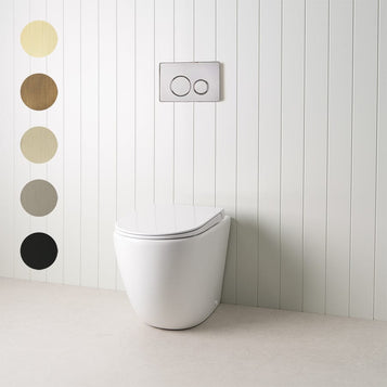 Curved In-Wall Toilet With Round Chrome Buttons