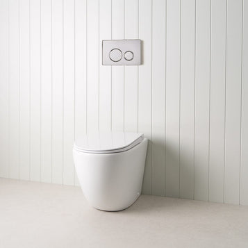 Curved In-Wall Toilet With Round Chrome Buttons