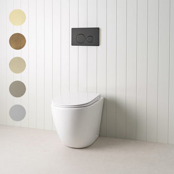 Curved In-Wall Toilet With Round Matte Black Buttons