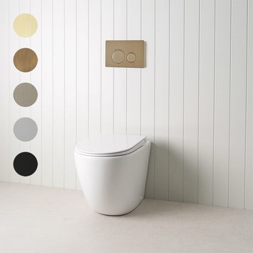 Curved In-Wall Toilet With Round Warm Brushed Nickel Buttons