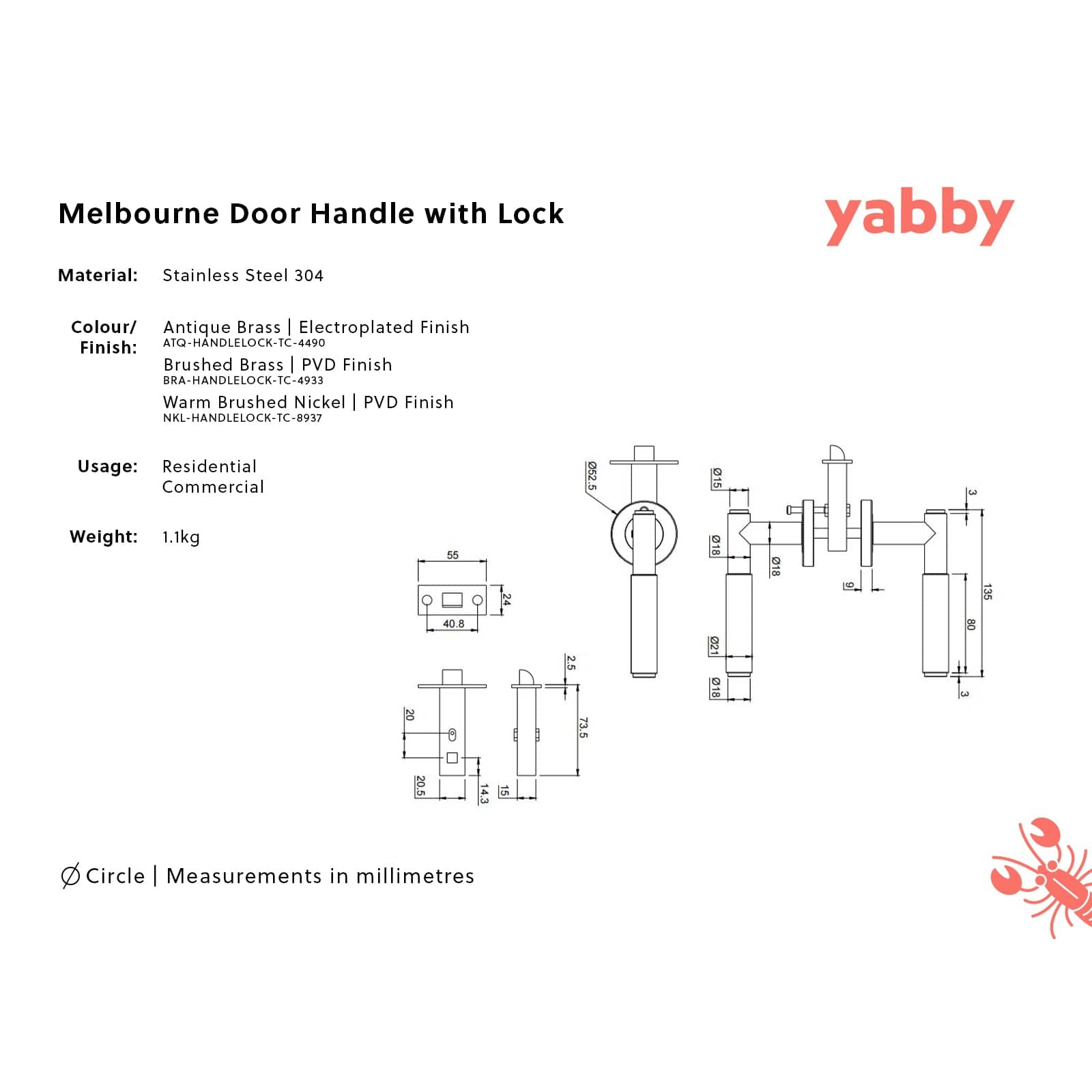 TileCloud TAPWARE Melbourne Door Handle with Lock Warm Brushed Nickel