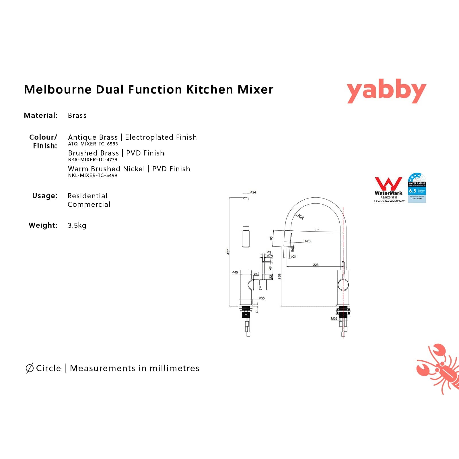 TileCloud TAPWARE Melbourne Dual Function Kitchen Mixer Brushed Brass