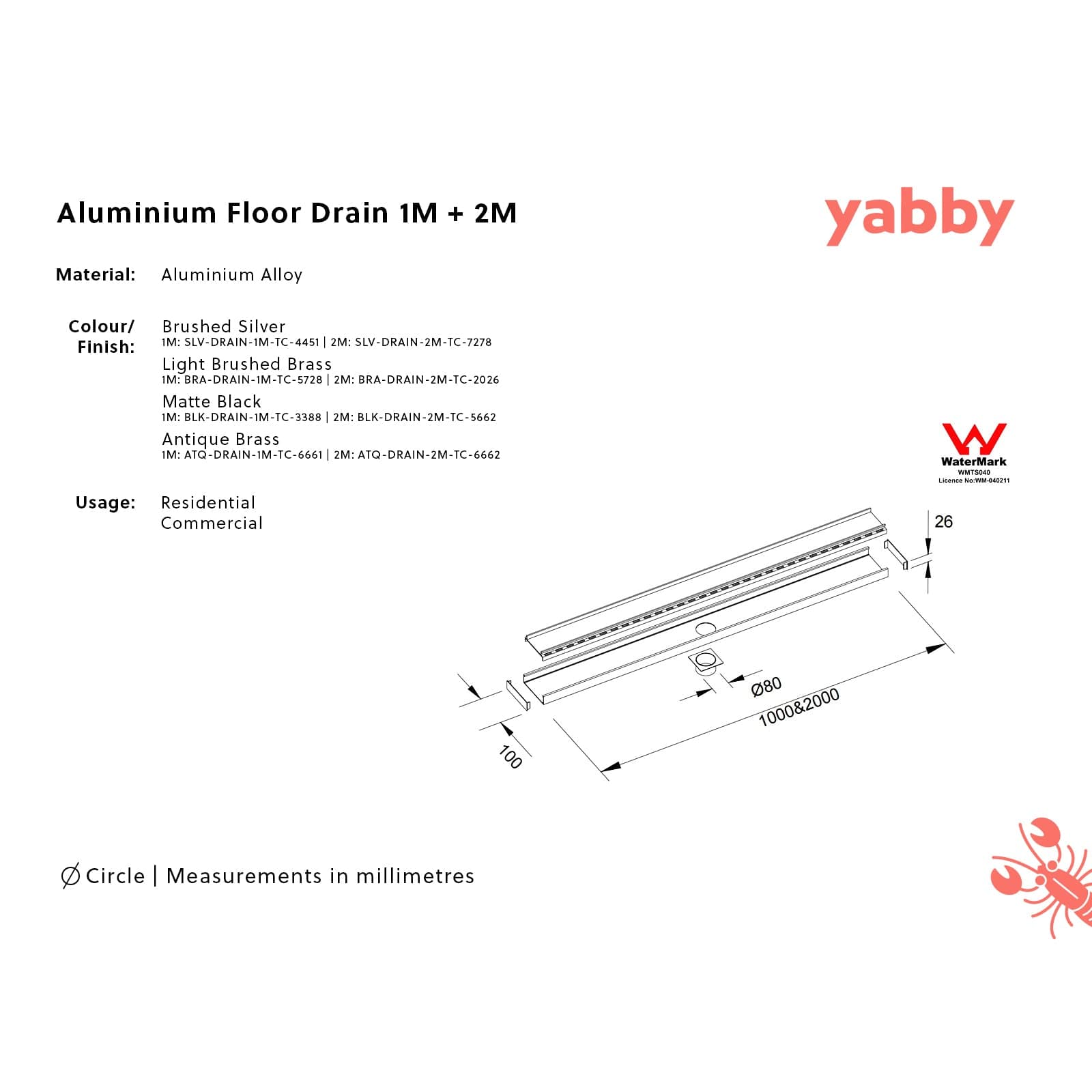 TileCloud TAPWARE Aluminium Floor Drain 1M Antique Brass