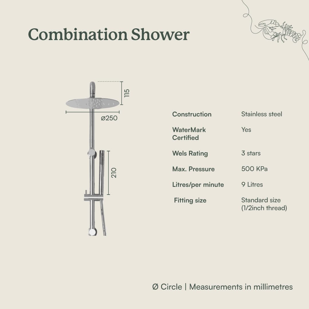 Yabby TAPWARE Combination Shower Brushed Brass