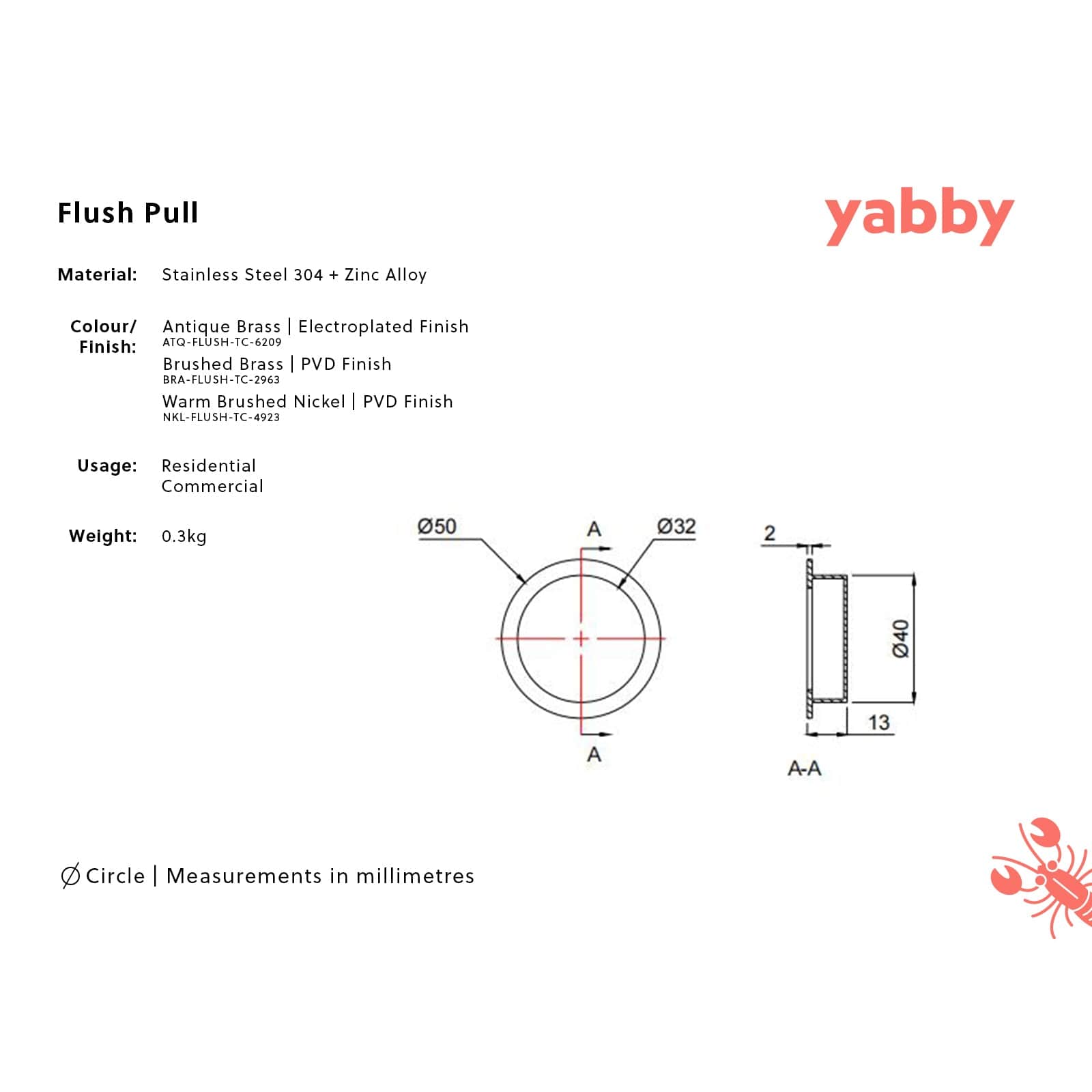 TileCloud TAPWARE Flush Pull Round Brushed Brass