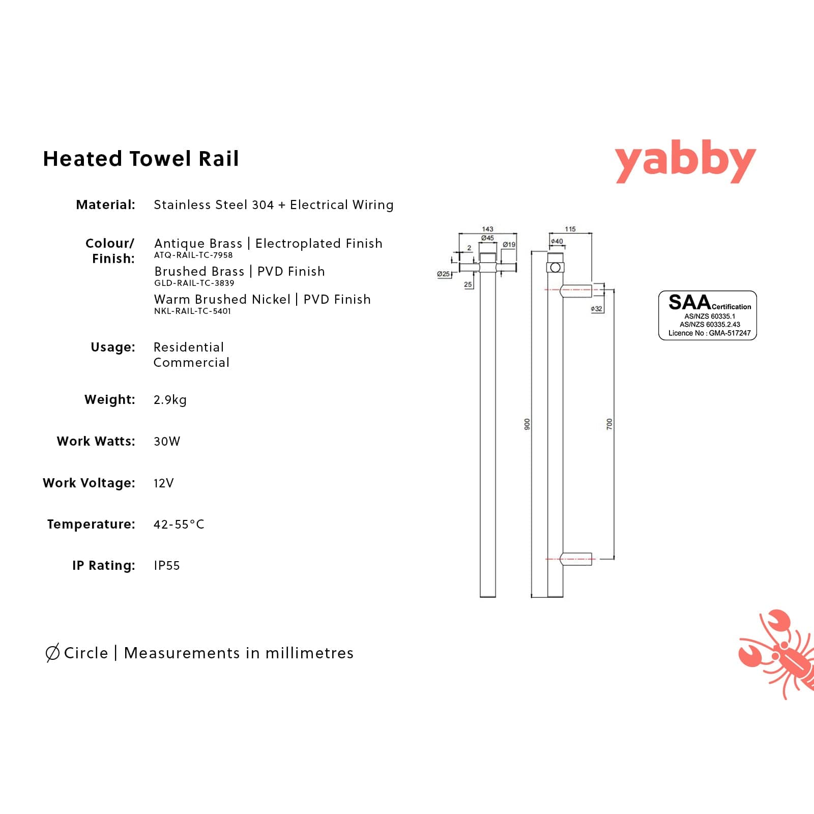 TileCloud TAPWARE Heated Towel Rail Brushed Brass