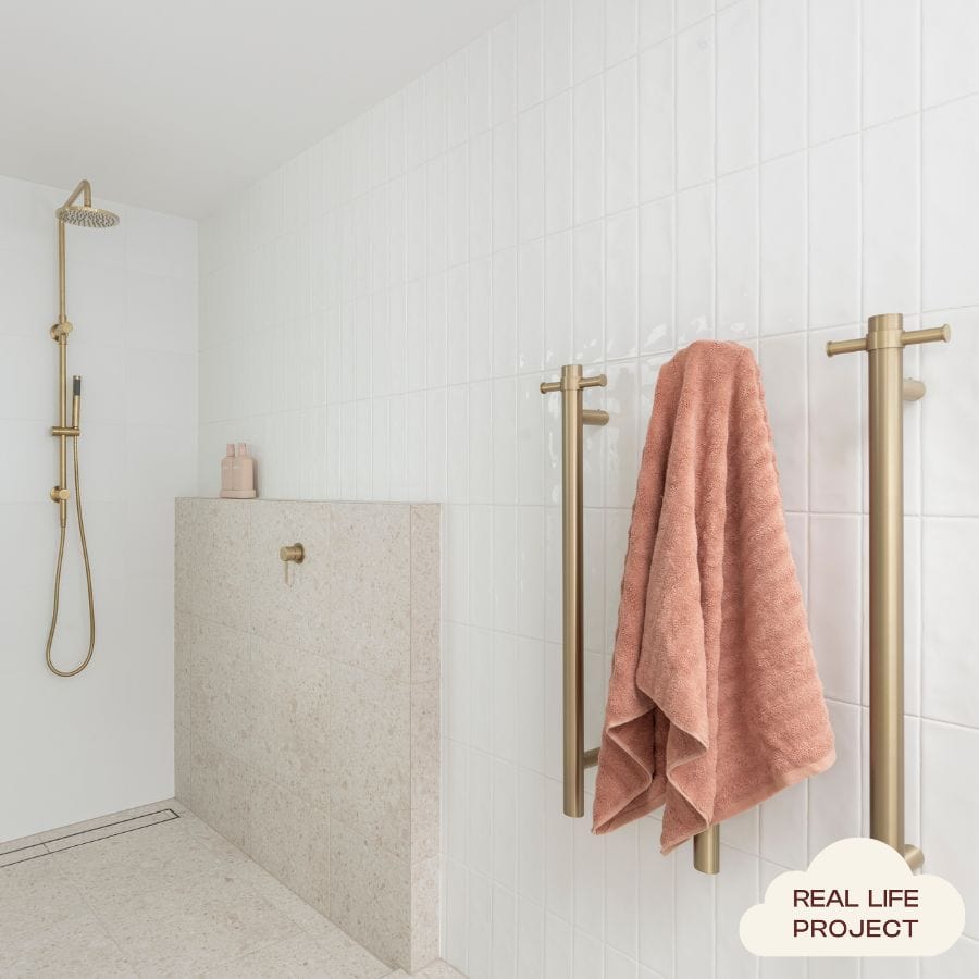 TileCloud TAPWARE Heated Towel Rail Brushed Brass