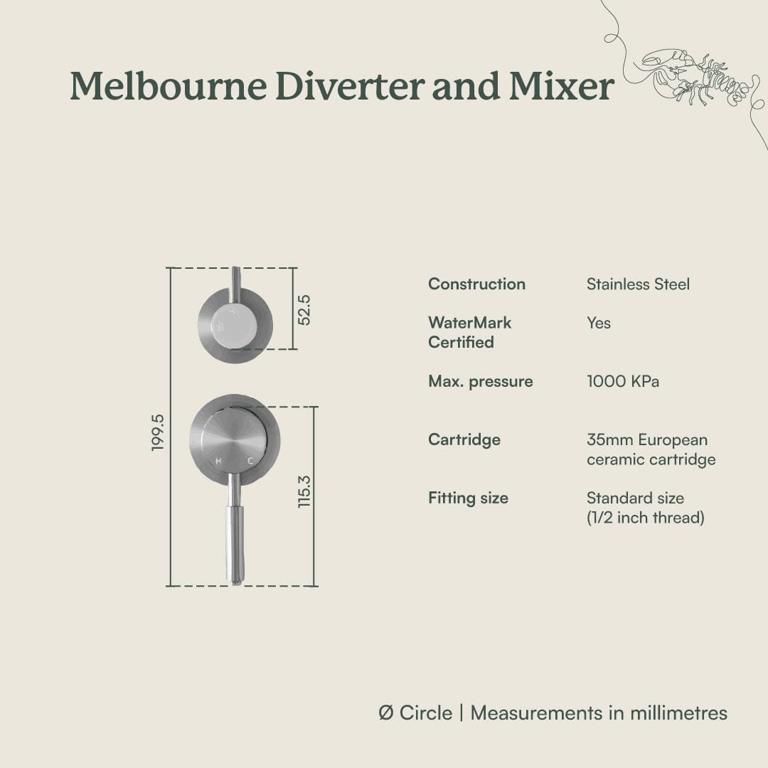 Yabby TAPWARE Melbourne Diverter Mixer Brushed Brass