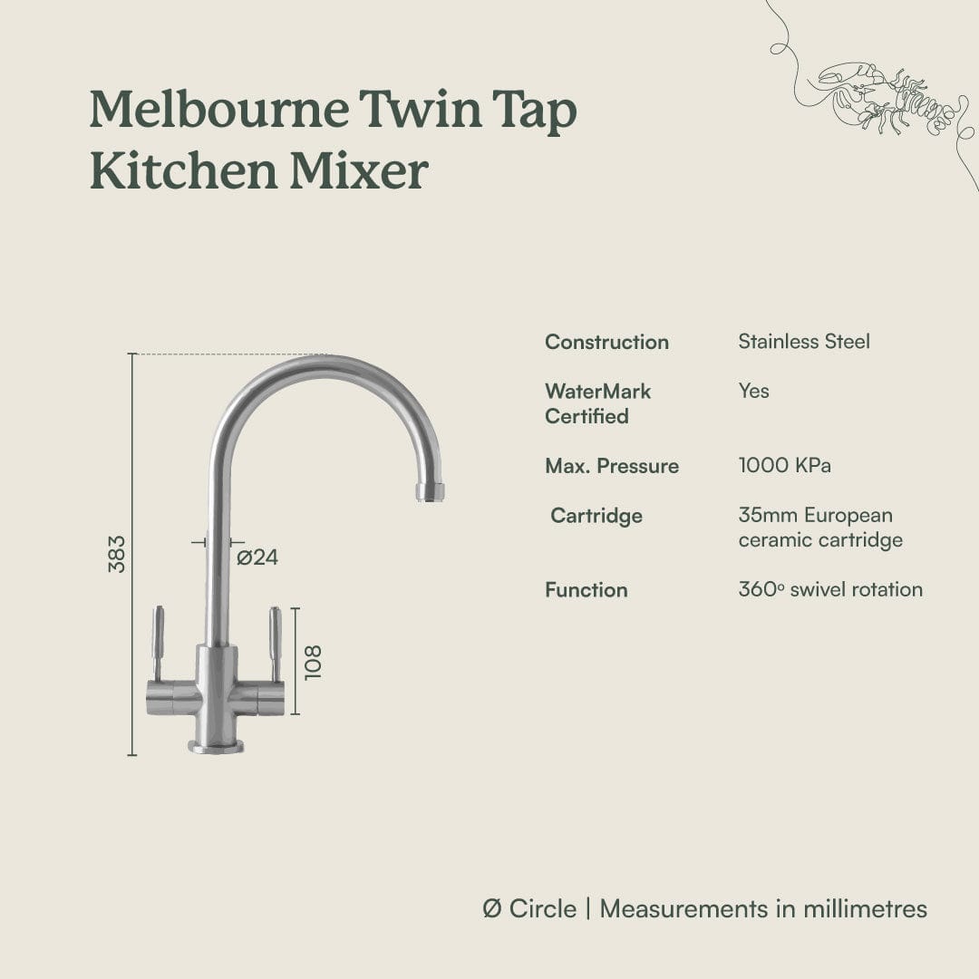 Yabby TAPWARE Melbourne Twin Tap Kitchen Mixer Antique Brass