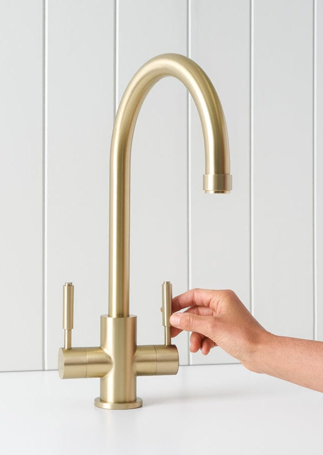 Yabby TAPWARE Melbourne Twin Tap Kitchen Mixer Warm Brushed Nickel