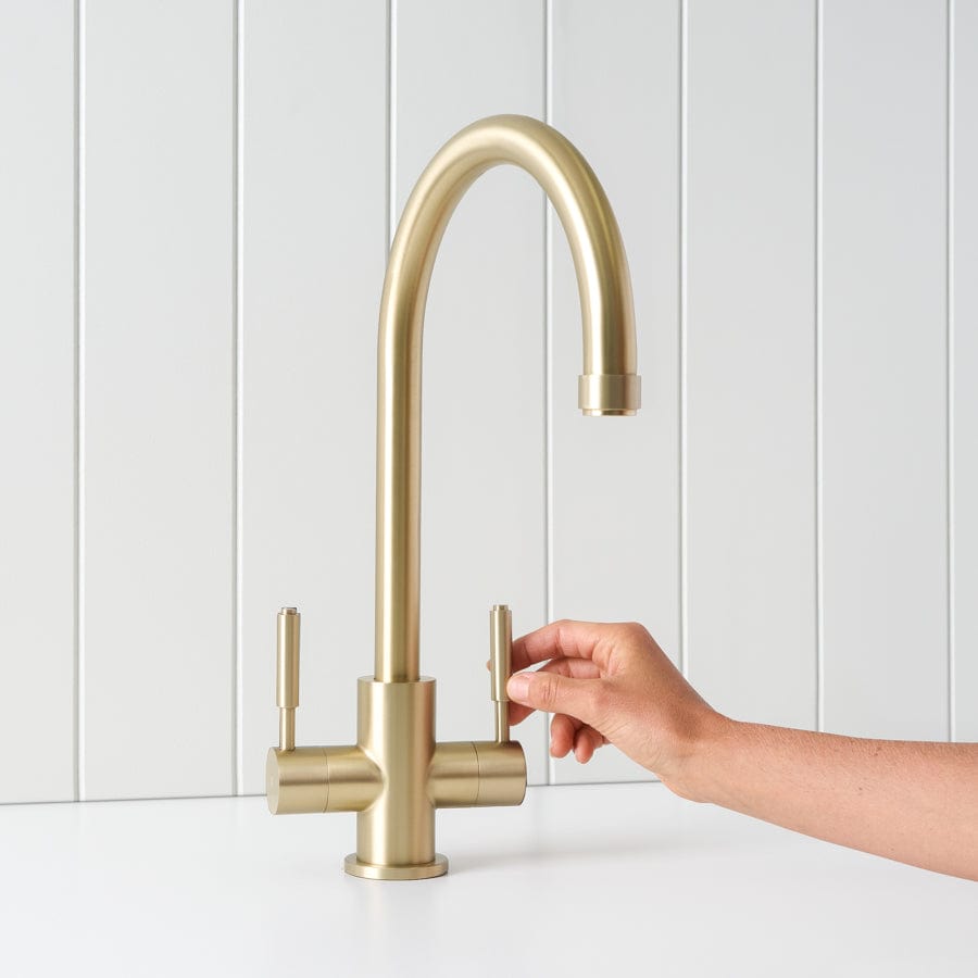 Yabby TAPWARE Melbourne Twin Tap Kitchen Mixer Warm Brushed Nickel