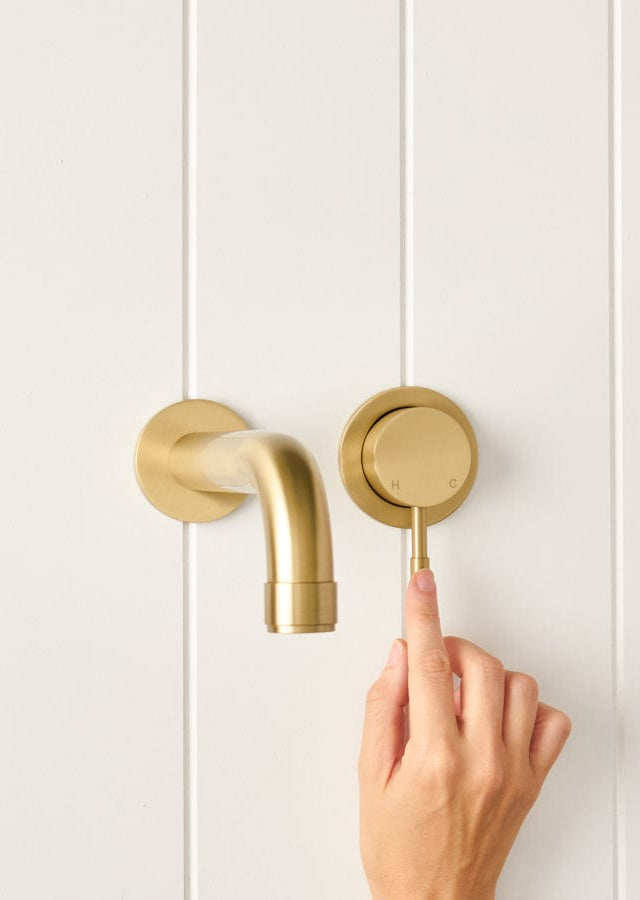 TileCloud TAPWARE Melbourne Wall Spout + Wall Mixer Brushed Brass