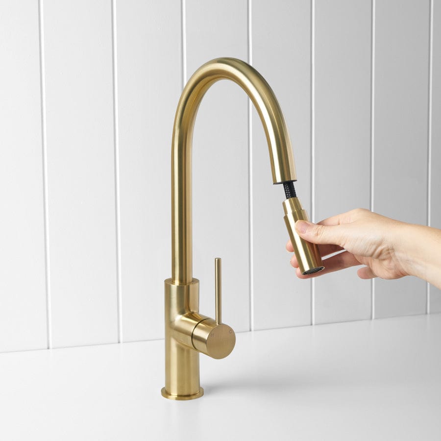 Yabby TAPWARE Pullout kitchen Mixer Brushed Brass