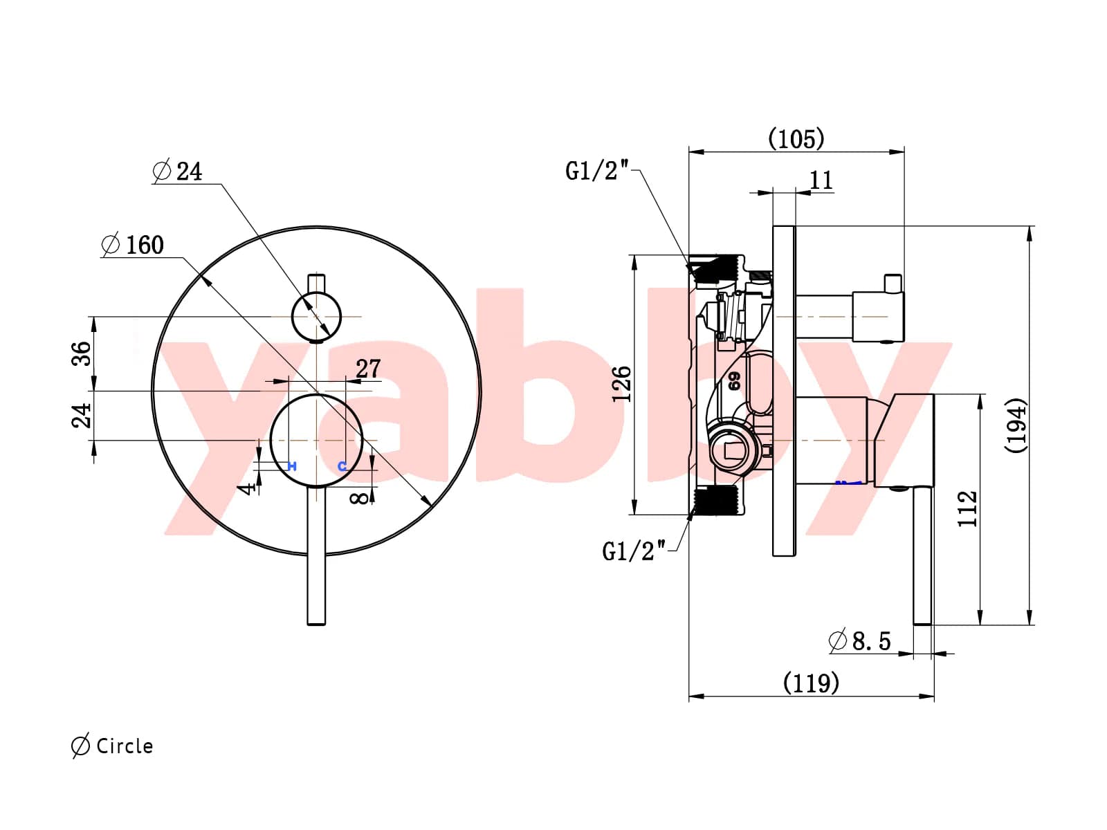 Yabby TAPWARE Shower Diverter and Mixer Gunmetal