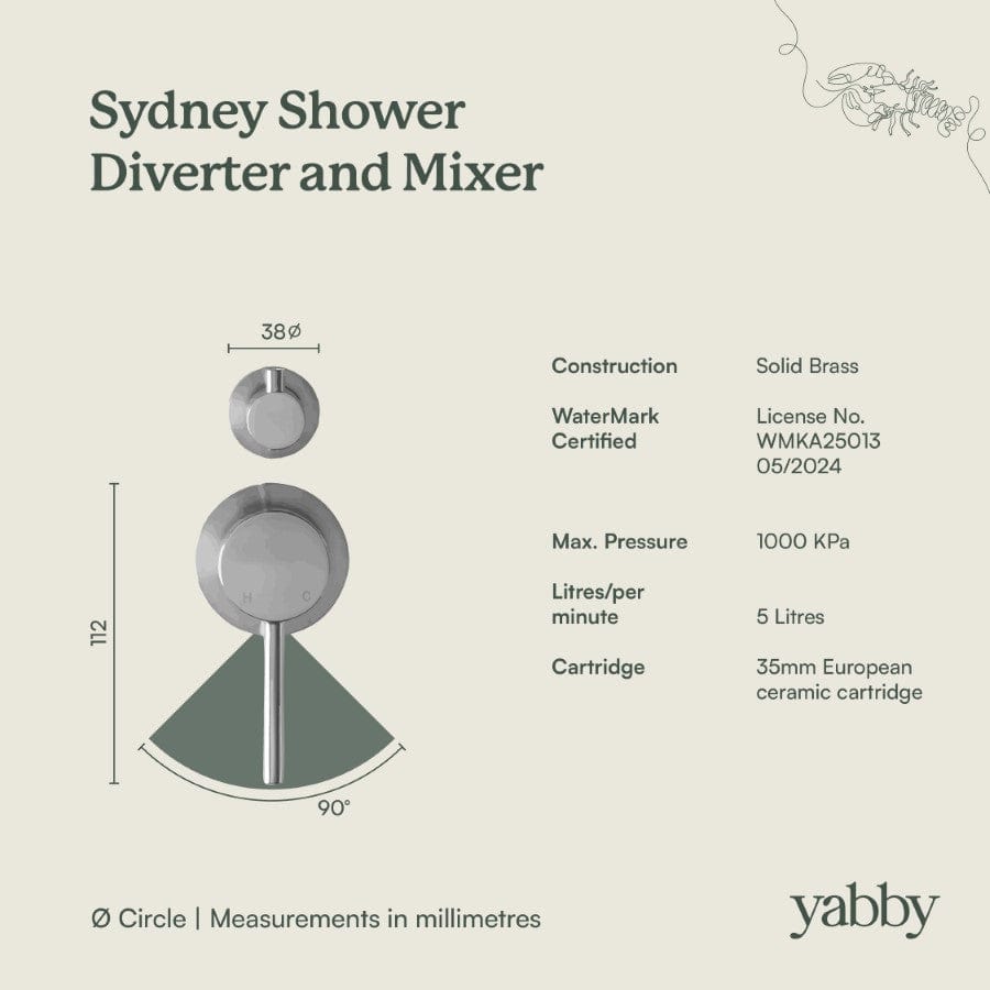 Yabby TAPWARE Shower Diverter and Mixer Gunmetal v2