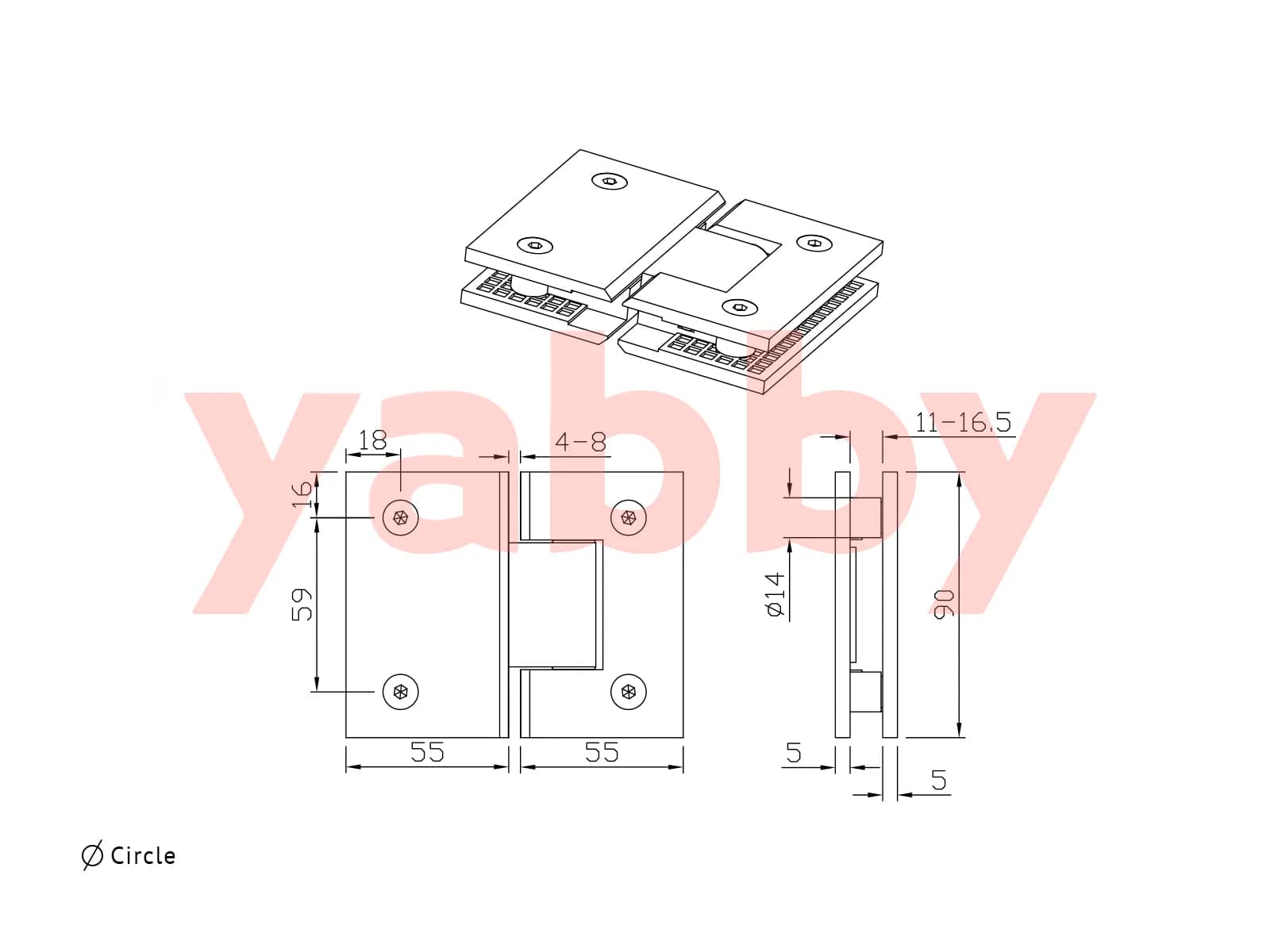 Yabby TAPWARE Shower Hinge Glass to Glass Gunmetal