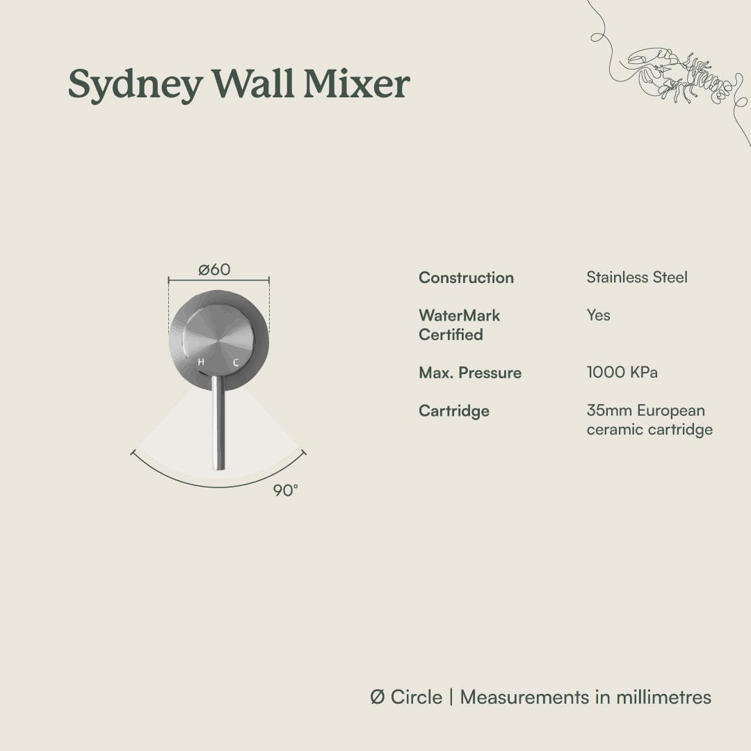 Yabby TAPWARE Sydney Wall Mixer Brushed Brass