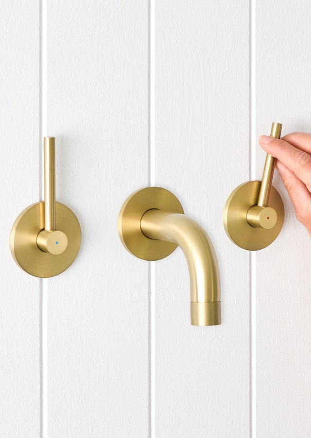 Yabby TAPWARE Sydney Wall Spout + Double Handle Taps Brushed Brass