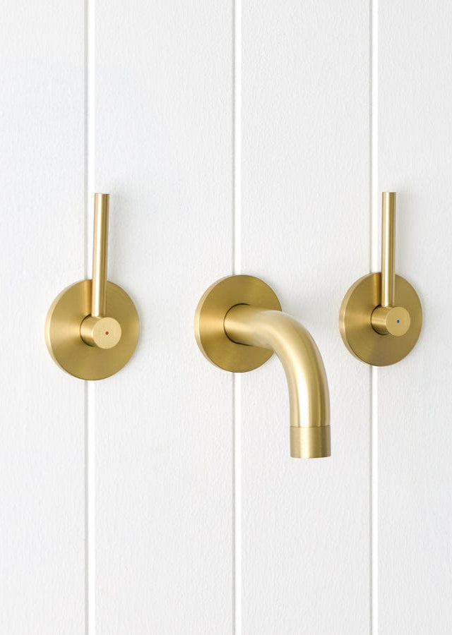 Yabby TAPWARE Sydney Wall Spout + Double Handle Taps Brushed Brass