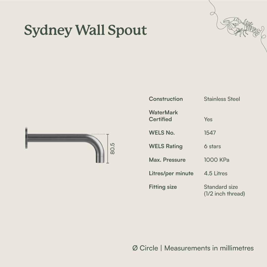 Yabby TAPWARE Sydney Wall Spout + Wall Mixer Brushed Brass