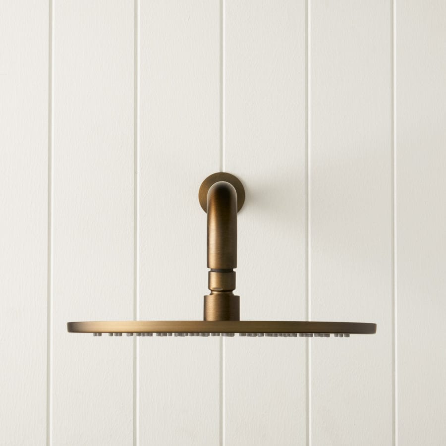 TileCloud TAPWARE Wall Shower Arm and Head Antique Brass 255mm