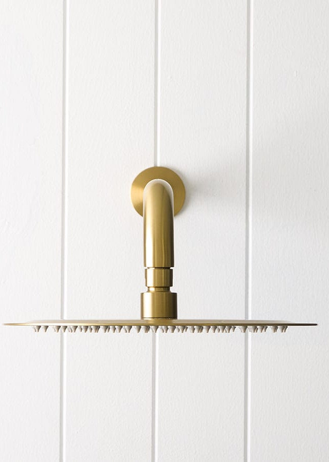 TileCloud TAPWARE Wall Shower Arm and Head Brushed Brass 250mm