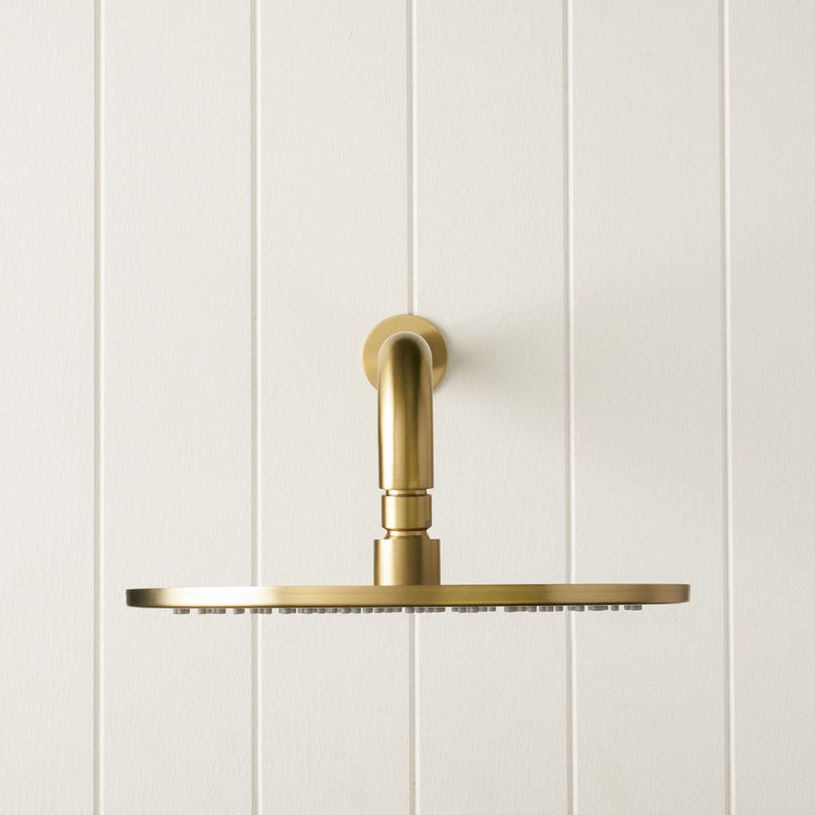 TileCloud TAPWARE Wall Shower Arm and Head Brushed Brass 255mm