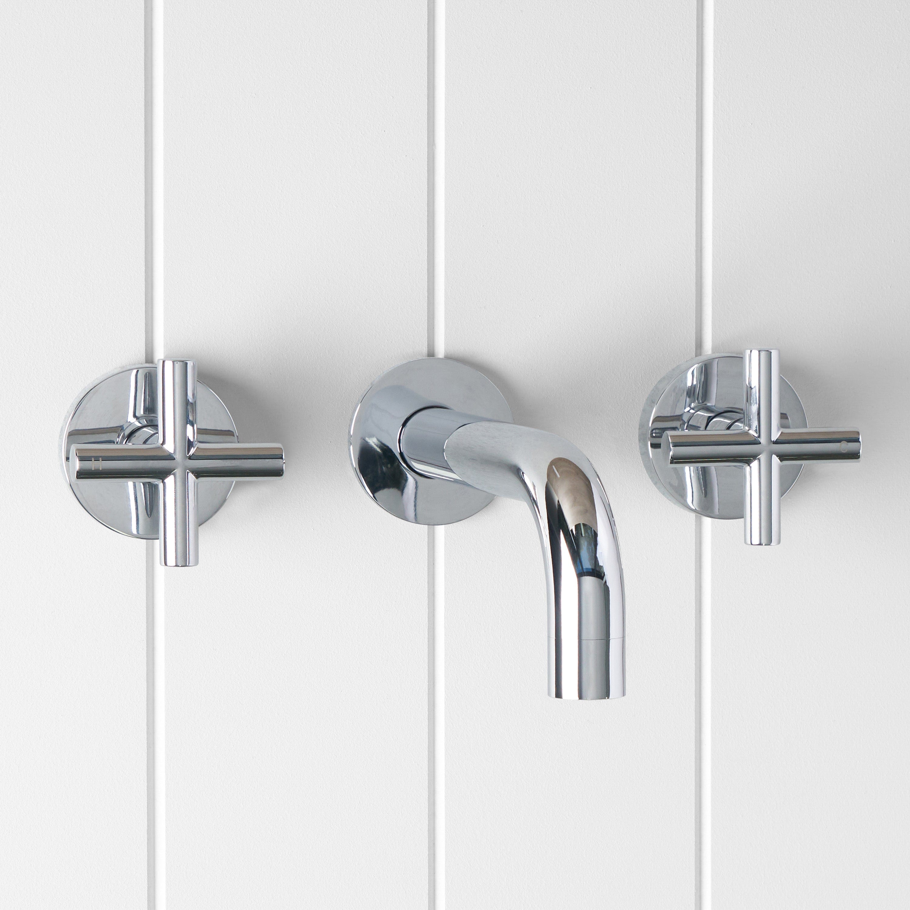 Yabby TAPWARE Wall spout + Cross taps Chrome