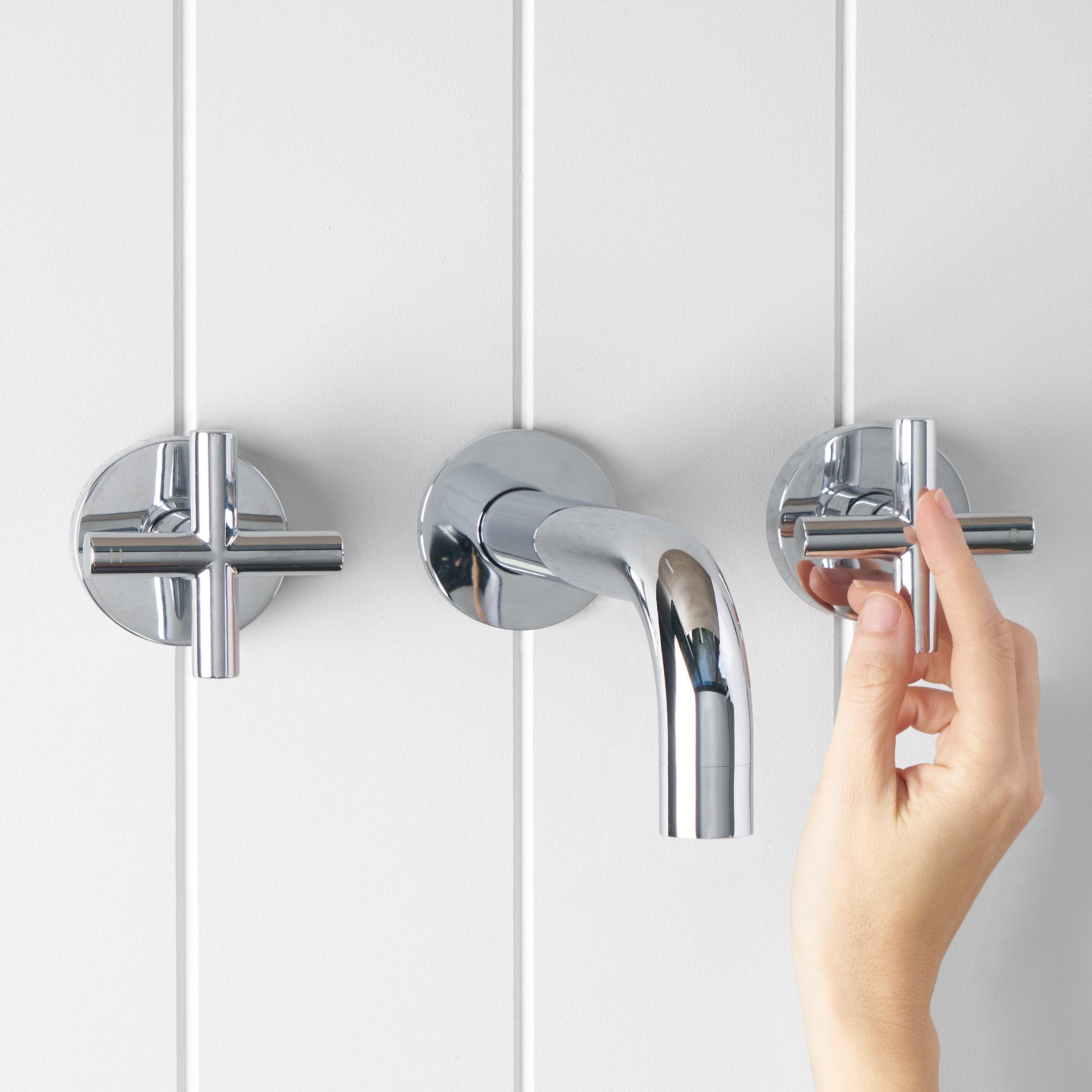 Yabby TAPWARE Wall spout + Cross taps Chrome