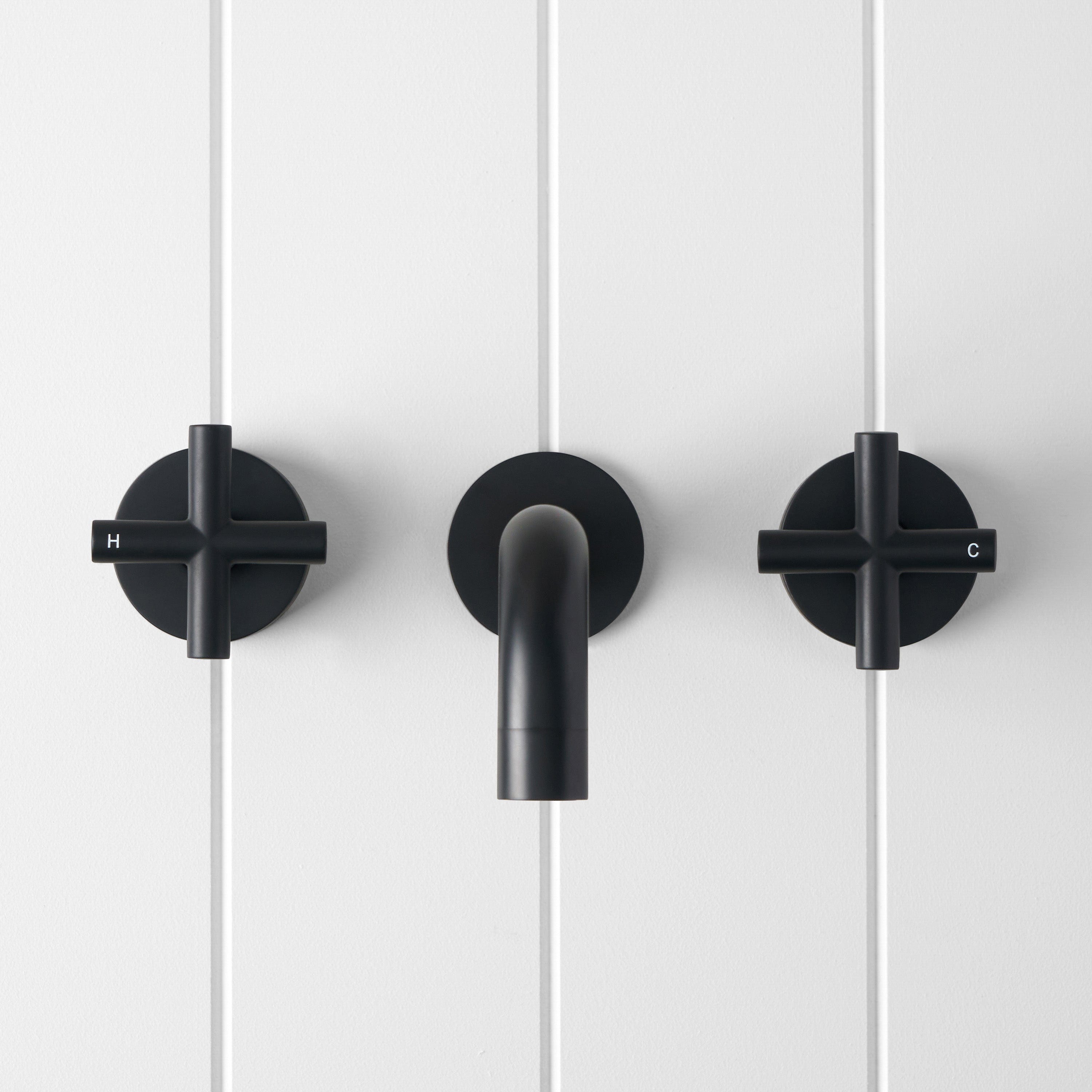 Yabby TAPWARE Wall spout + Cross taps Matte Black