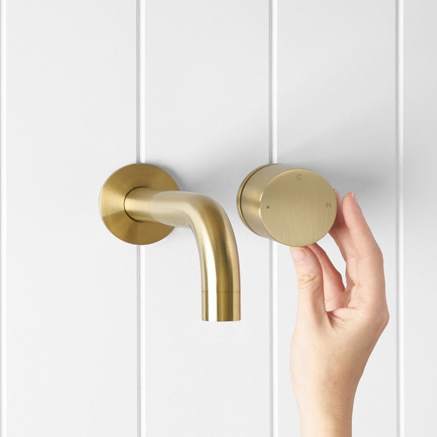 Yabby TAPWARE Wall Spout + Progressive Wall Mixer Brushed Brass