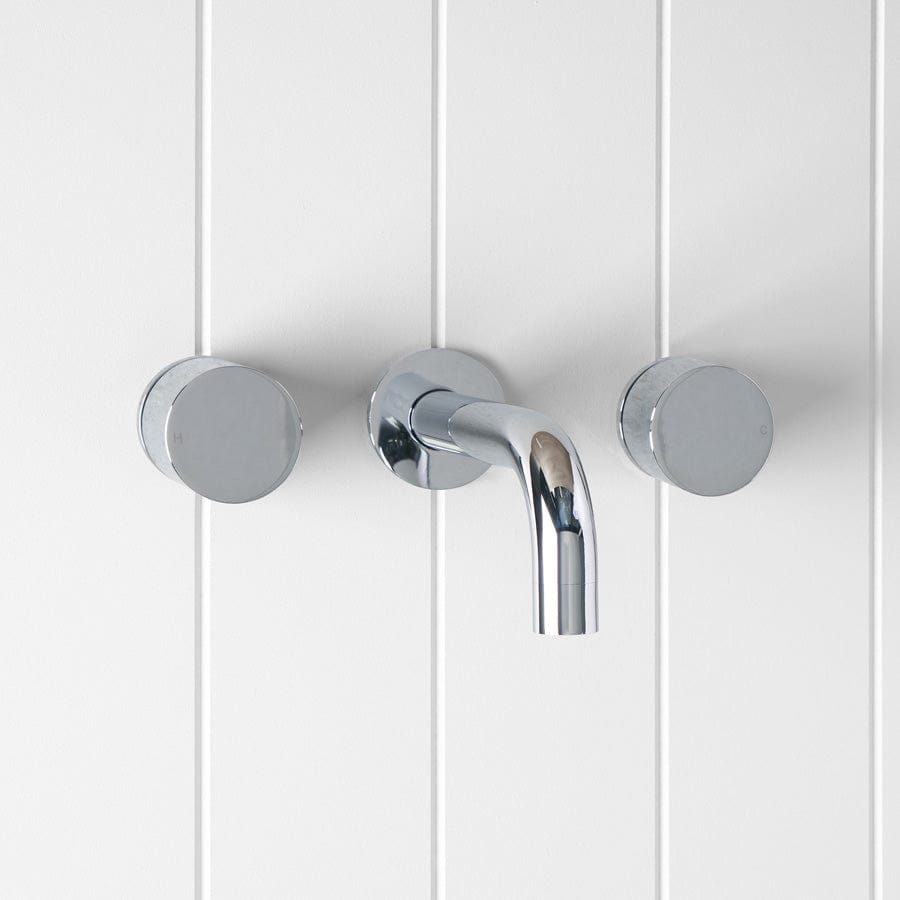 Yabby TAPWARE Wall Spout + Round Wall Taps Chrome