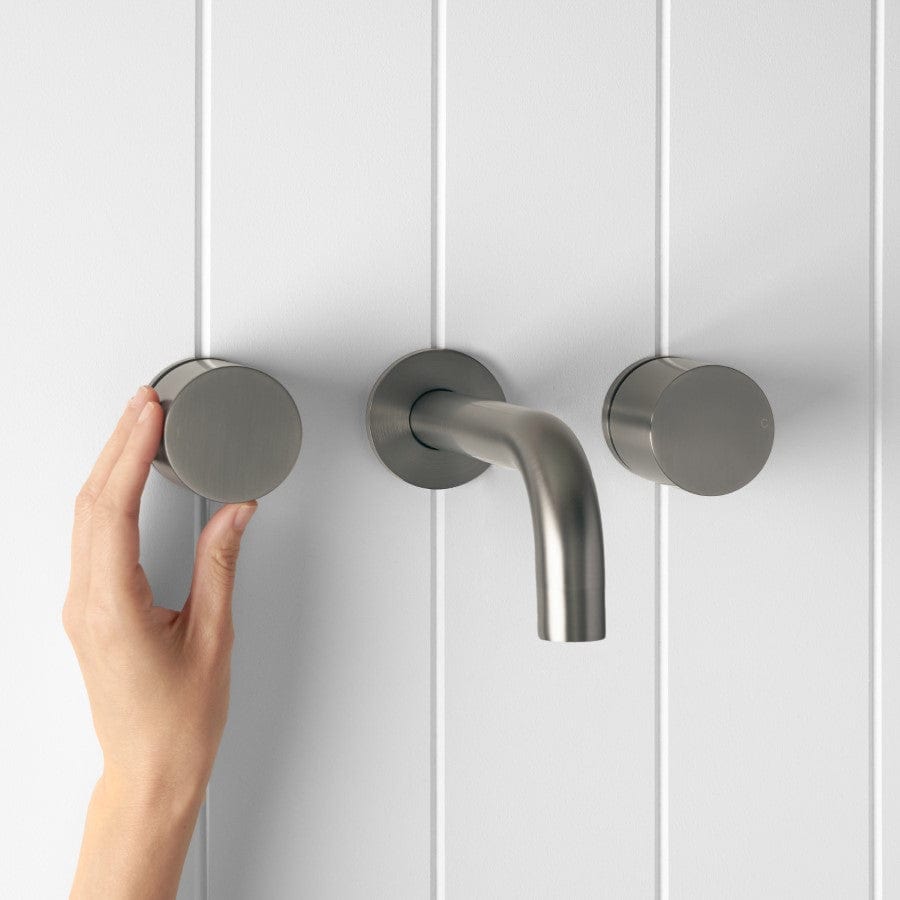 Yabby TAPWARE Wall Spout + Round Wall Taps Gunmetal