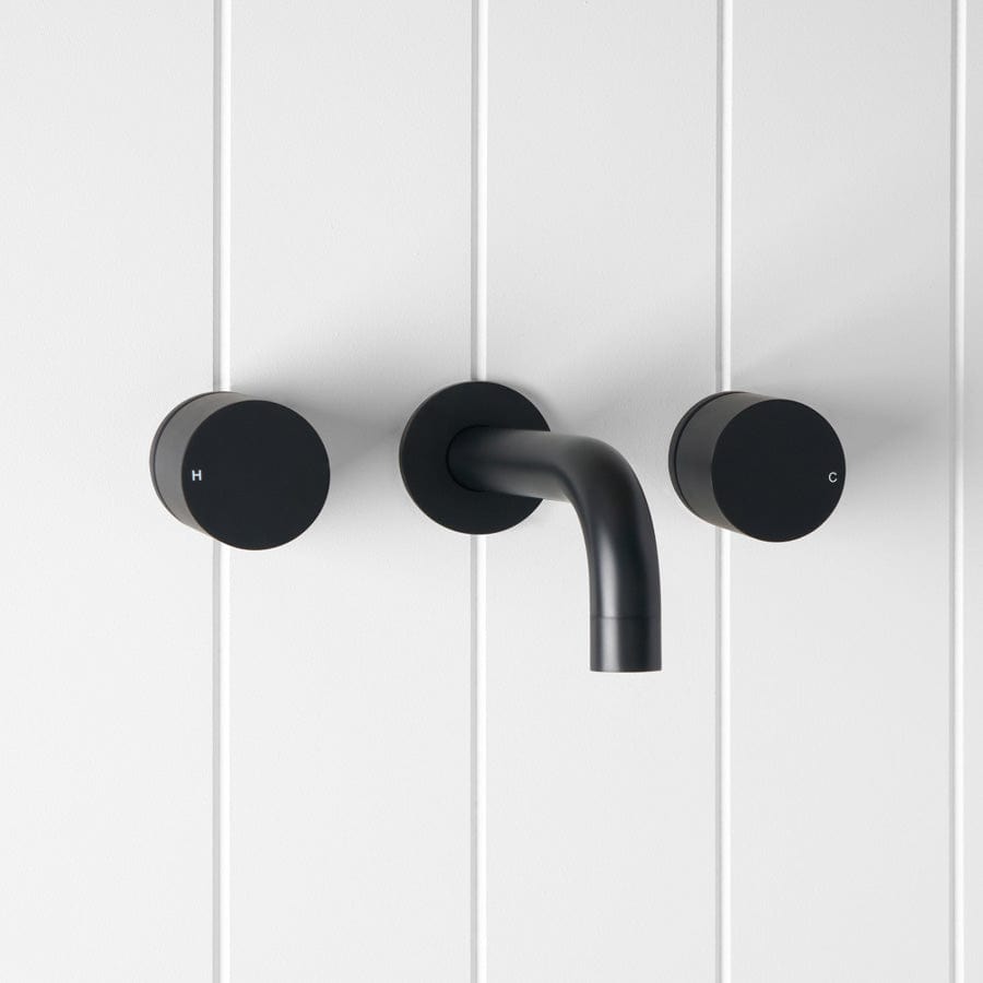 Yabby TAPWARE Wall Spout + Round Wall Taps Matte Black