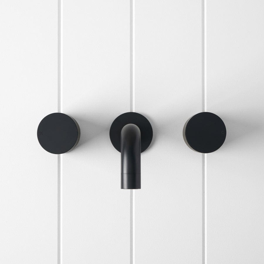 Yabby TAPWARE Wall Spout + Round Wall Taps Matte Black