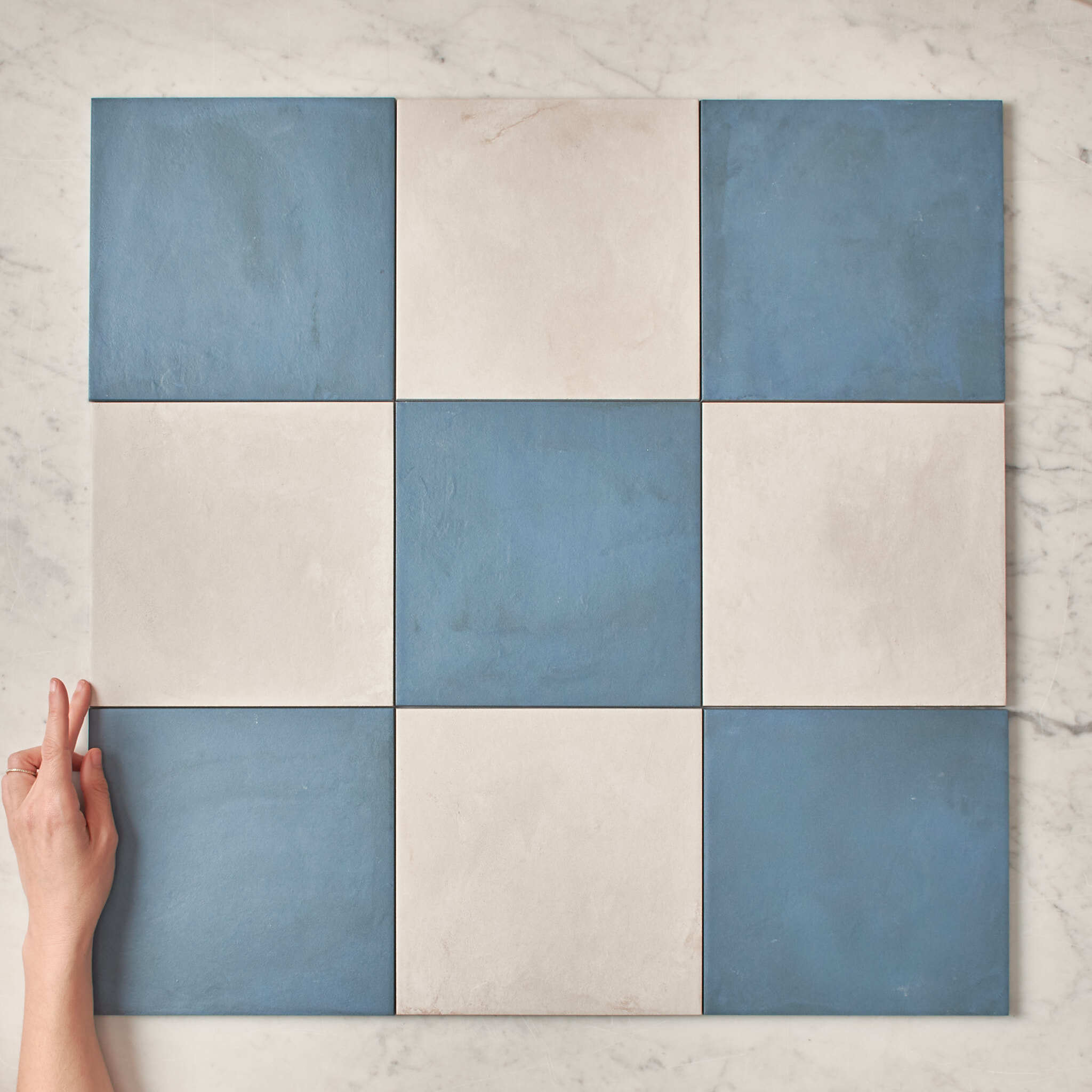 Fina Ceramics TILE Bronte Checkerboard Blue & White Tile