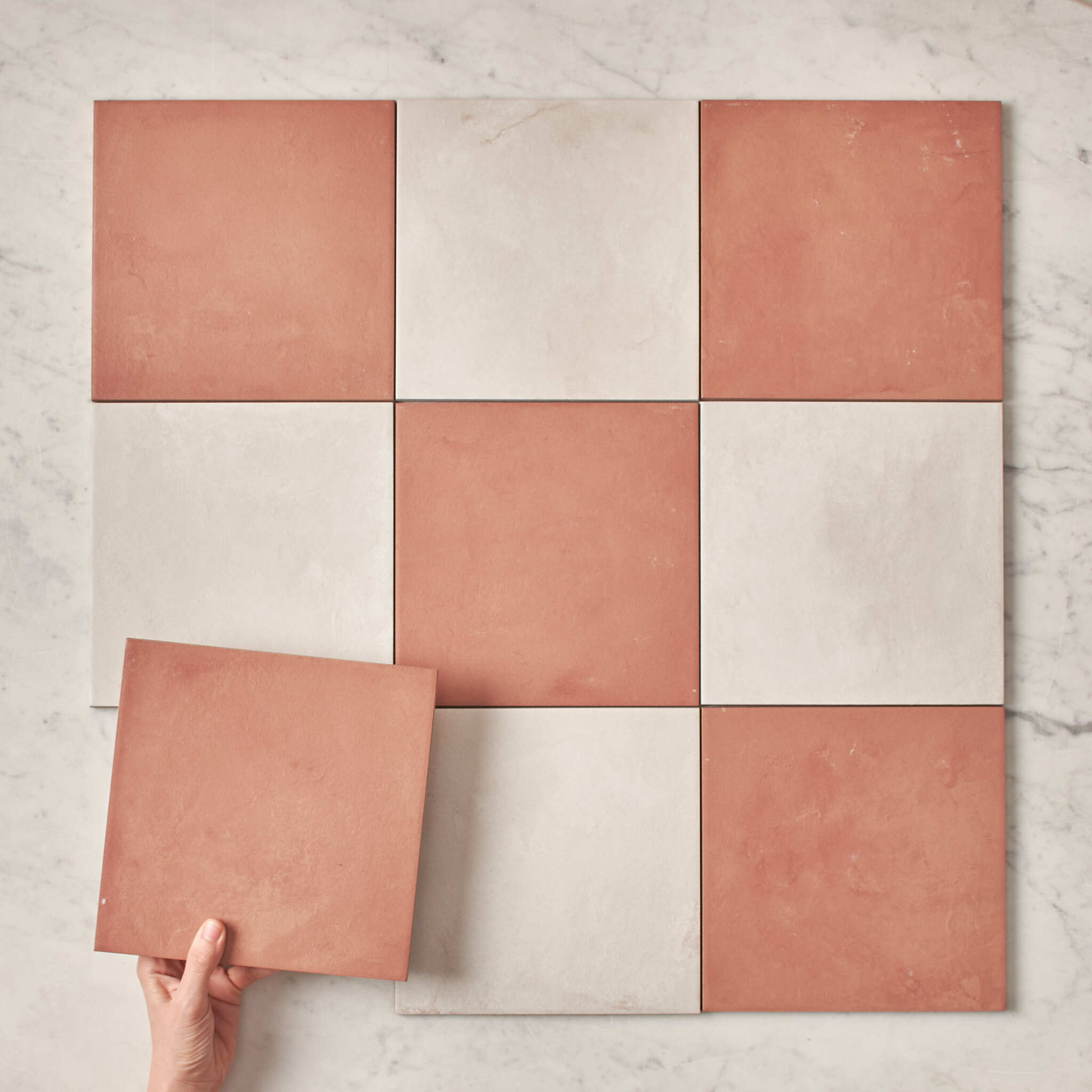 Fina Ceramics TILE Bronte Checkerboard Terracotta & White Tile