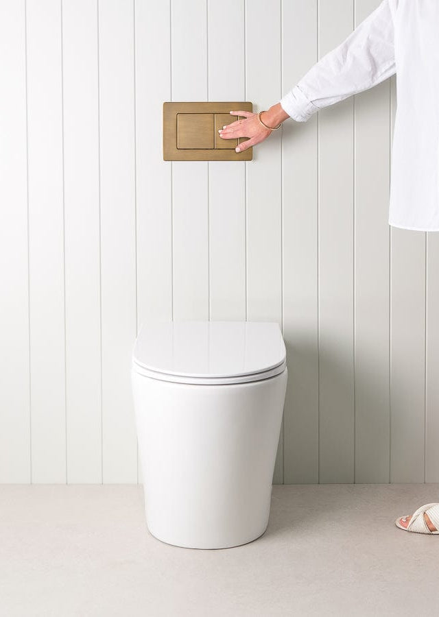 TileCloud TOILETS Angled In-Wall Toilet With Rectangle Antique Brass Buttons